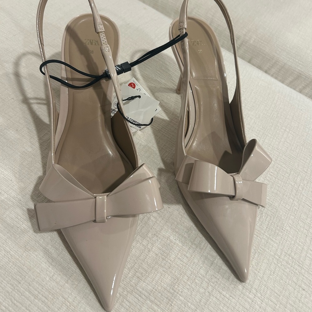 Zara Nude Slingback Heels with Bow